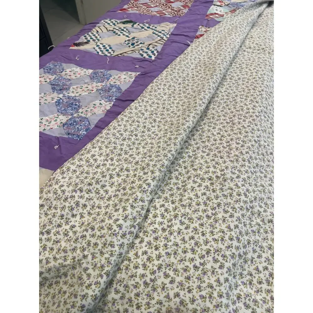 vintage 60-70's handmade patchwork quilt blanket twin size cottage core 6X5